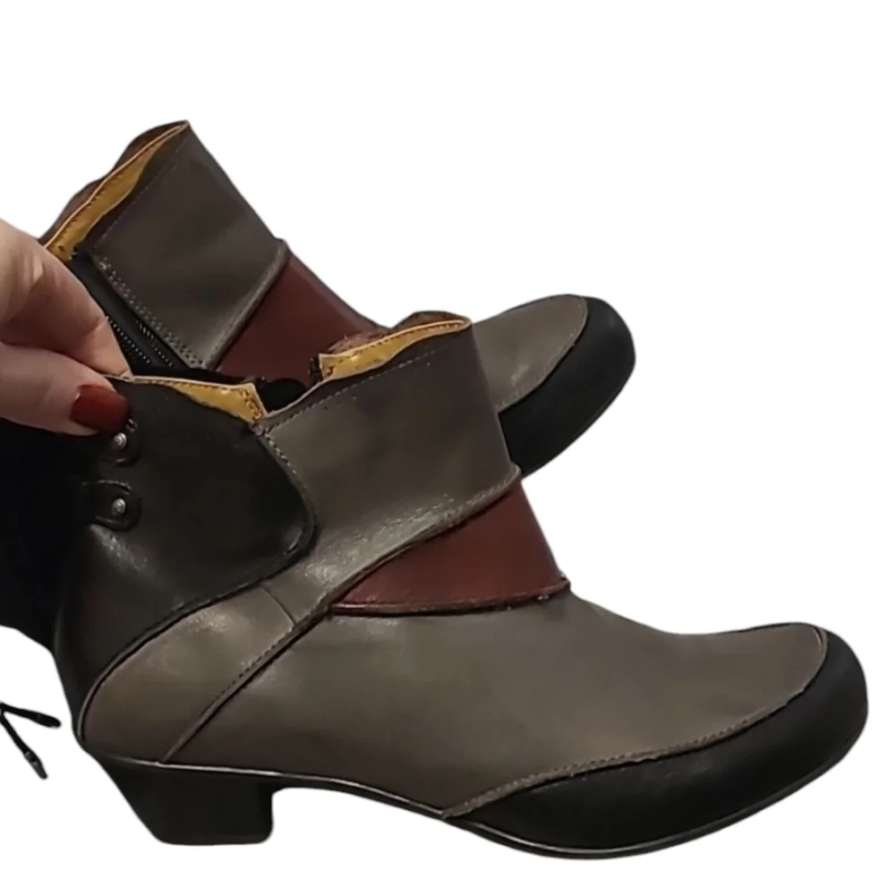 Aetrex gray black maroon booties sz 8.5 ankle boots